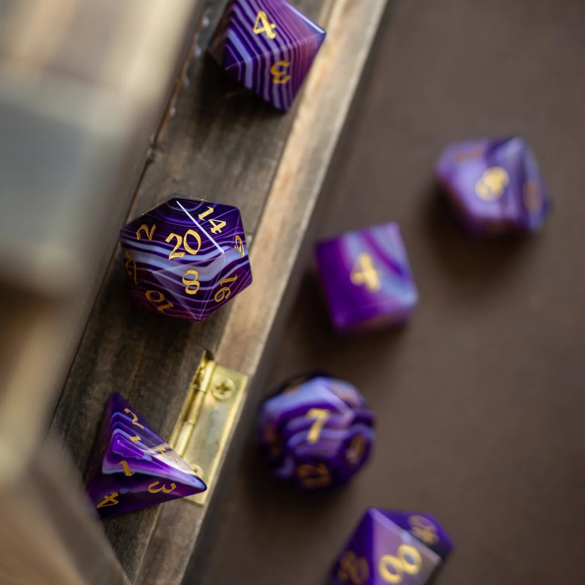 Purple Striped Agate Gemstone DND Dice Set