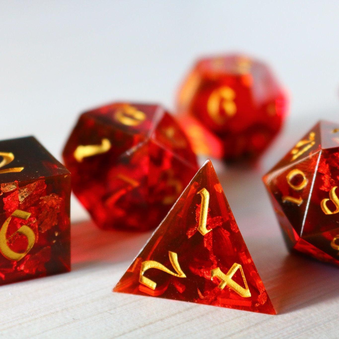 Red Smoke Handmade Sharp Edge Resin DND Dice Set