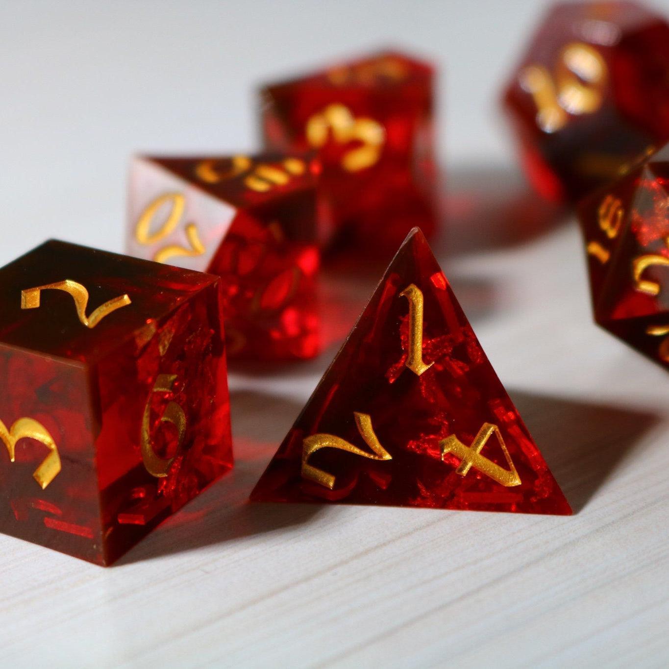 Red Smoke Handmade Sharp Edge Resin DND Dice Set