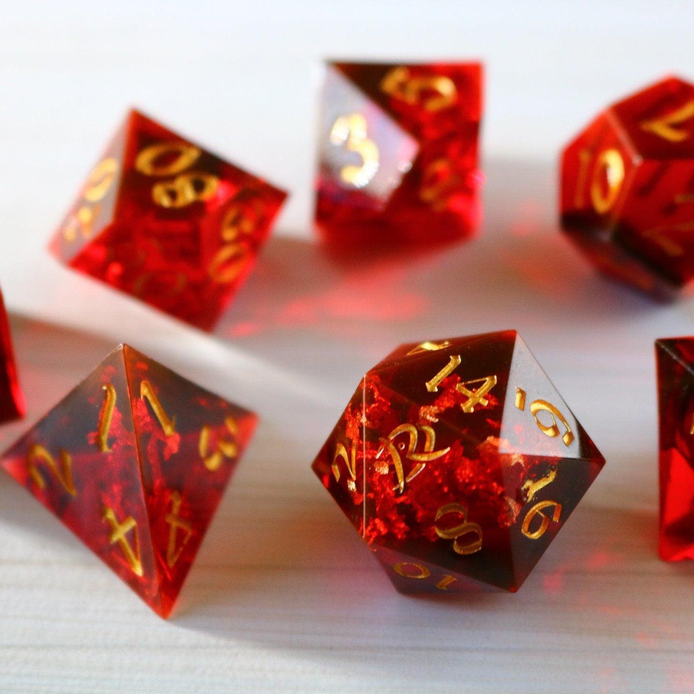 Red Smoke Handmade Sharp Edge Resin DND Dice Set