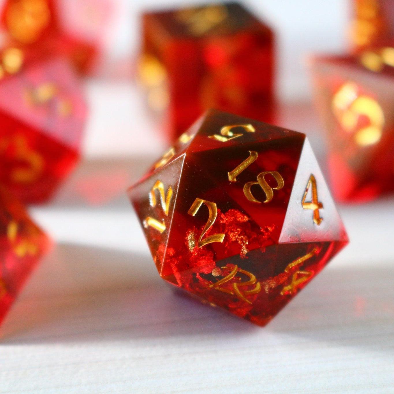 Red Smoke Handmade Sharp Edge Resin DND Dice Set