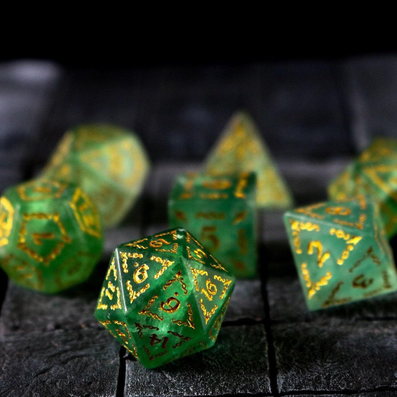 Vine Spike Green Fluorite DND Dice Set | Unique RPG Dice