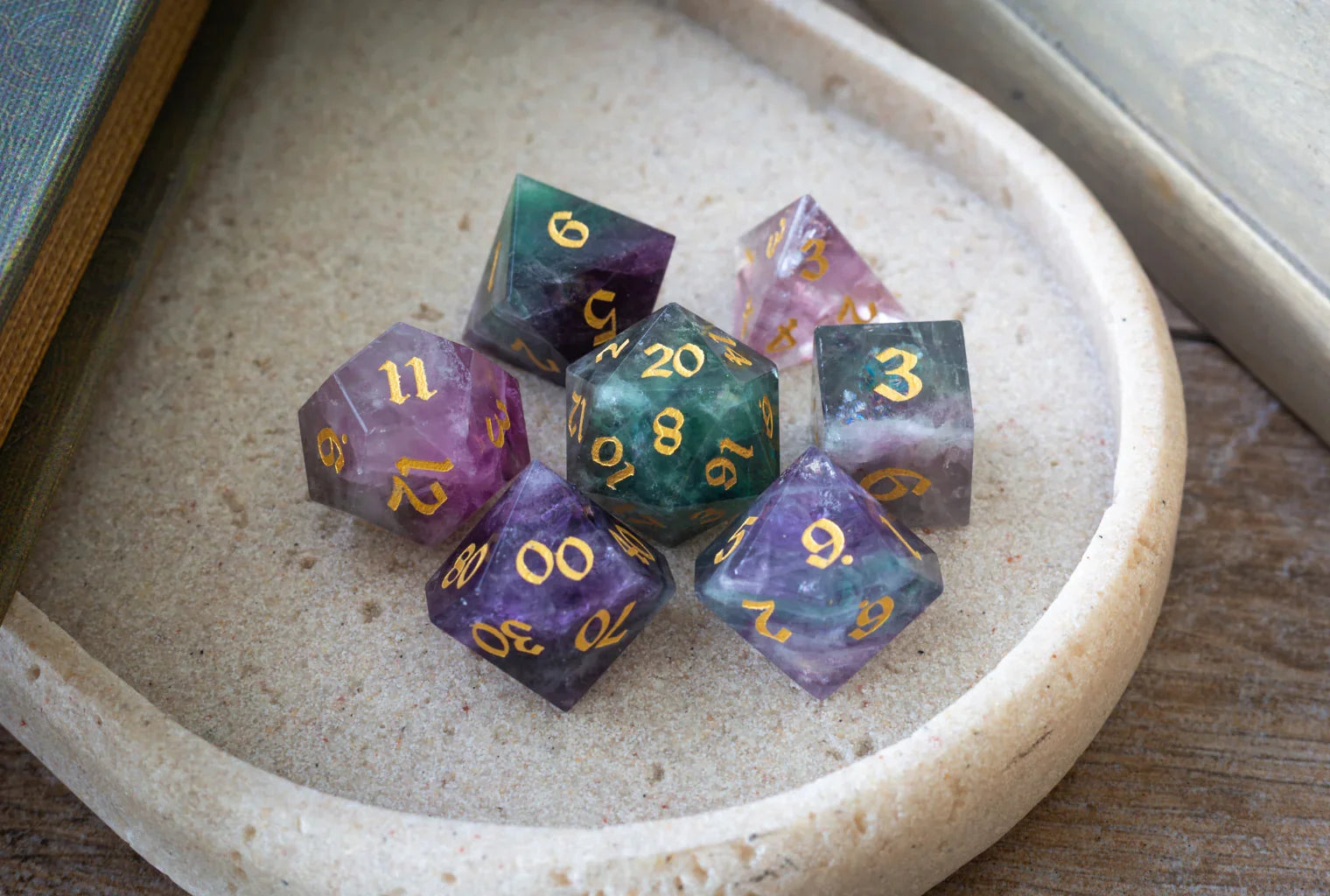 Fluorite Dice Set - Fluorite Dice Set Spotlight from Bands to Balanced Rolls