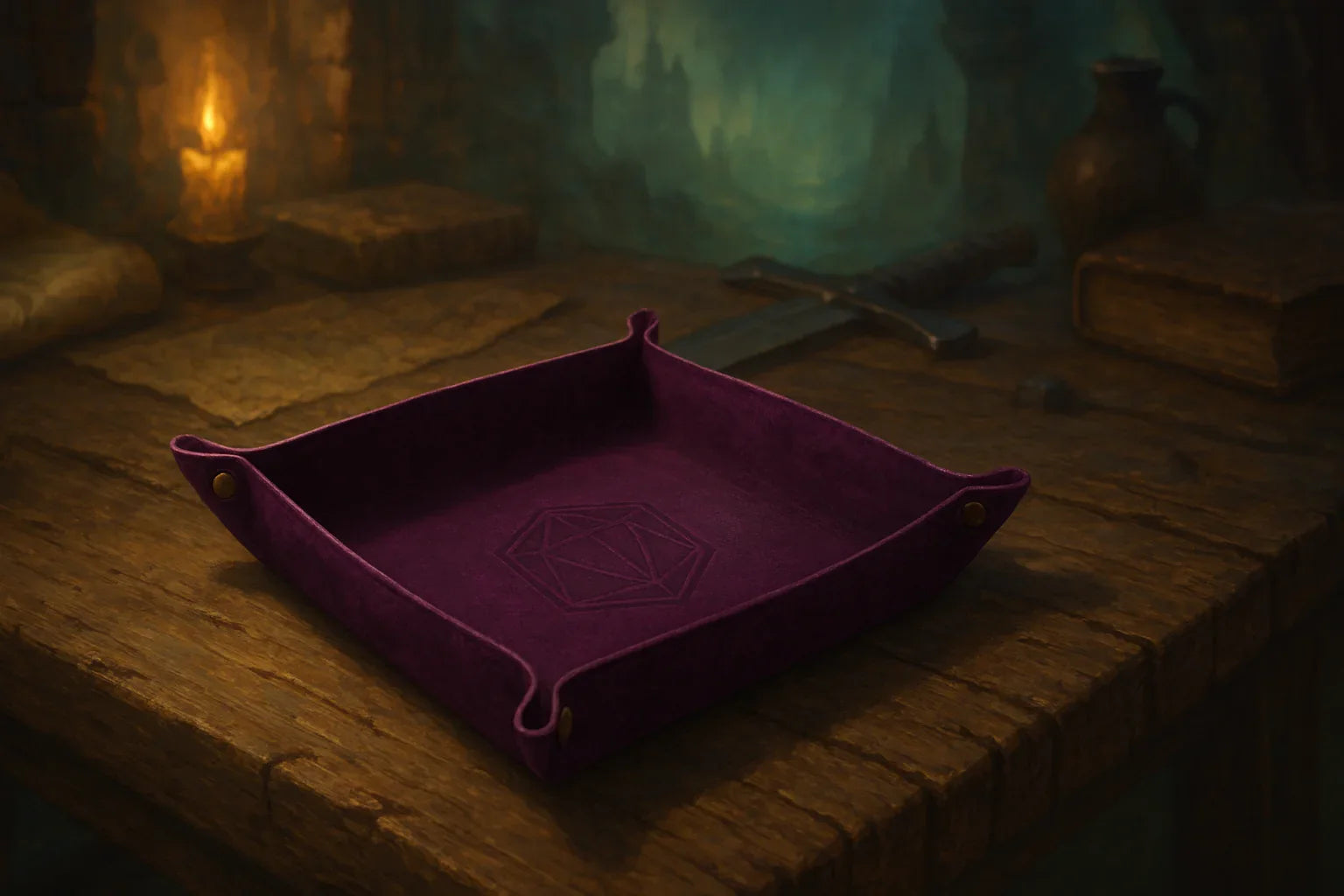 Leather dice tray with snap corners