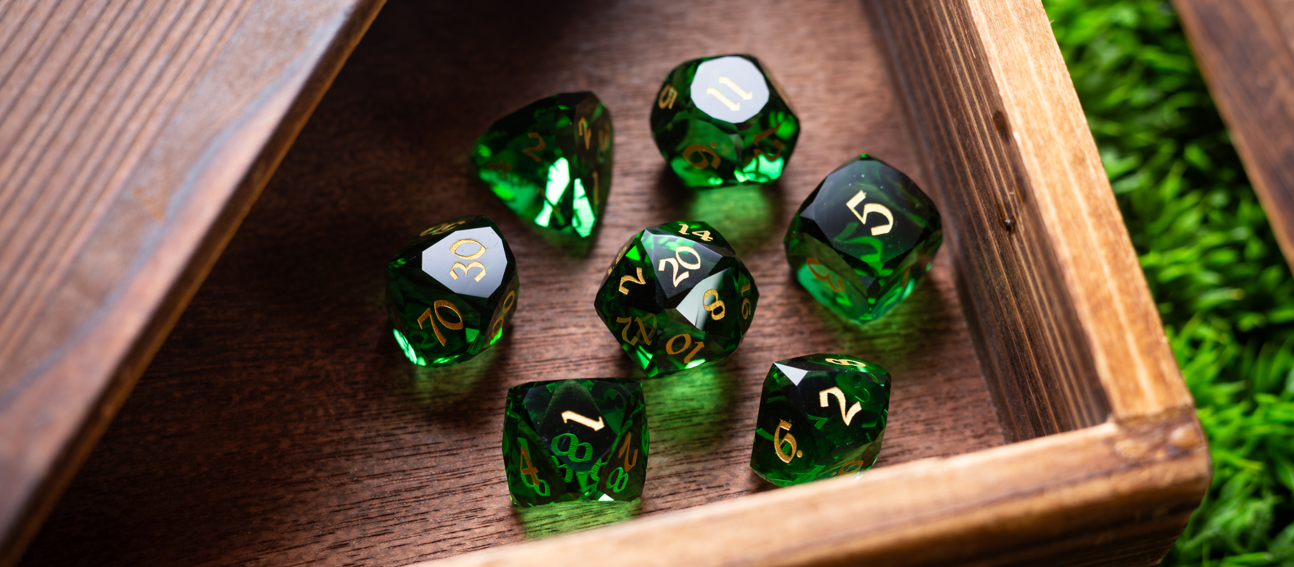 Vibrant gemstone DnD dice set with rich colors and intricate designs, perfect for precision and style in gameplay