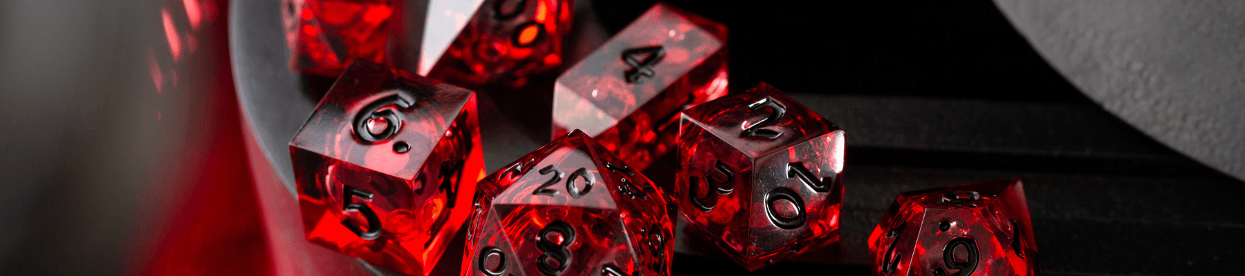 Liquid core DnD dice featuring swirling liquid-filled interiors, offering dynamic and unique rolling action