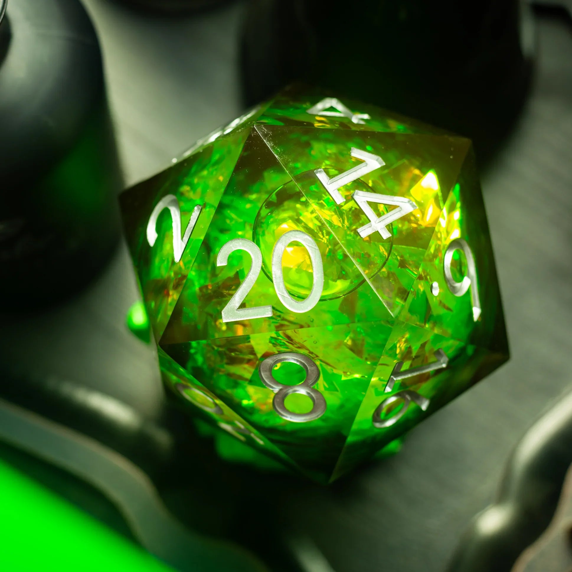 Massive Green Liquid Core 95MM Chonk Handmade Resin Dice And Box