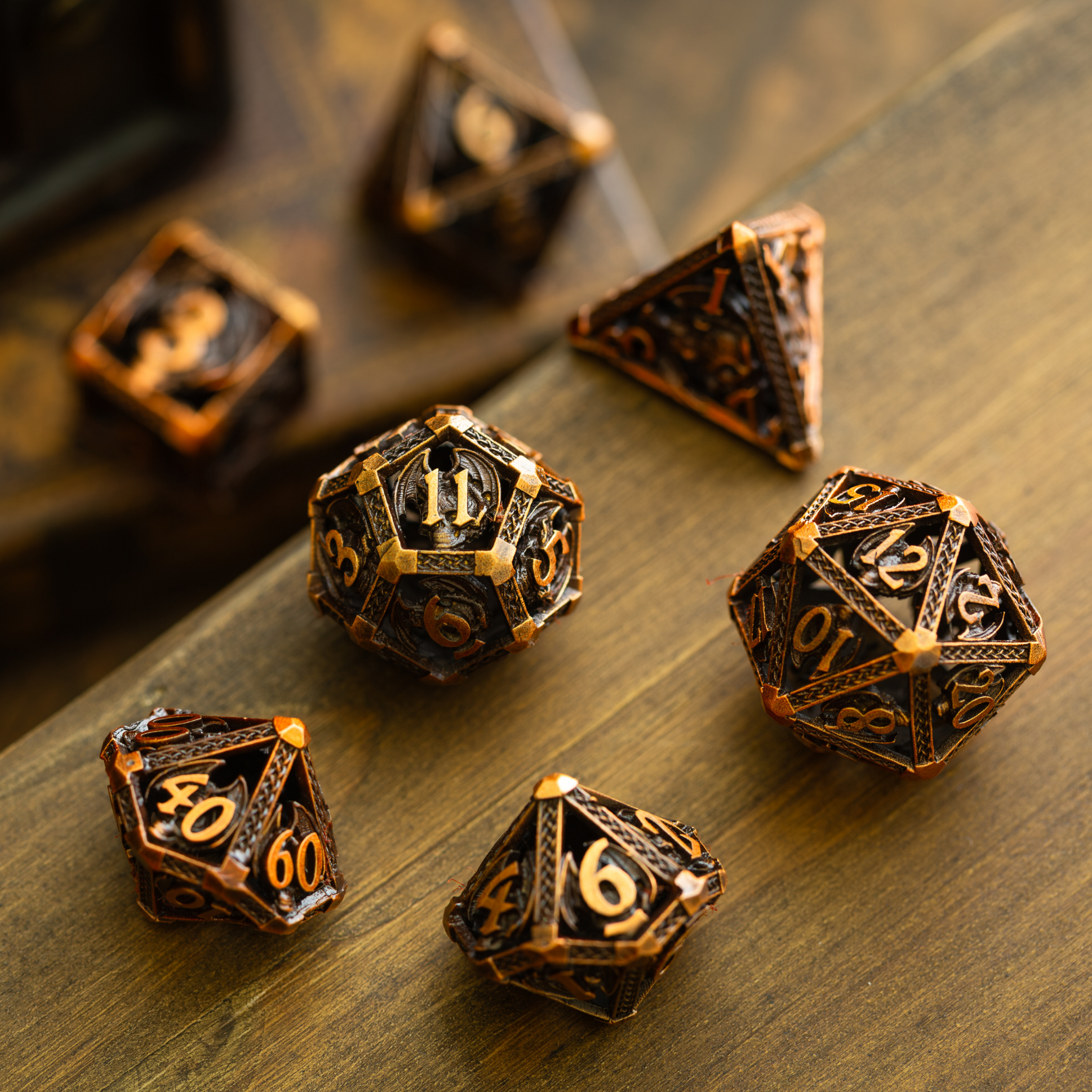 Ancient Dragon Bronze Metal DND Dice Set