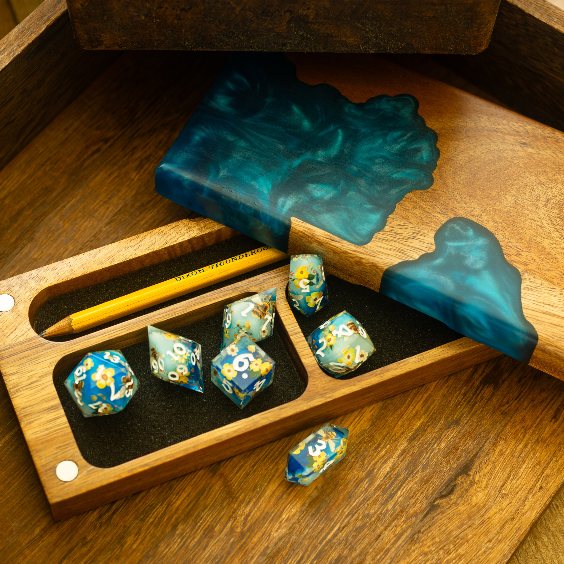 Azure River DnD Wooden Dice Storage Box