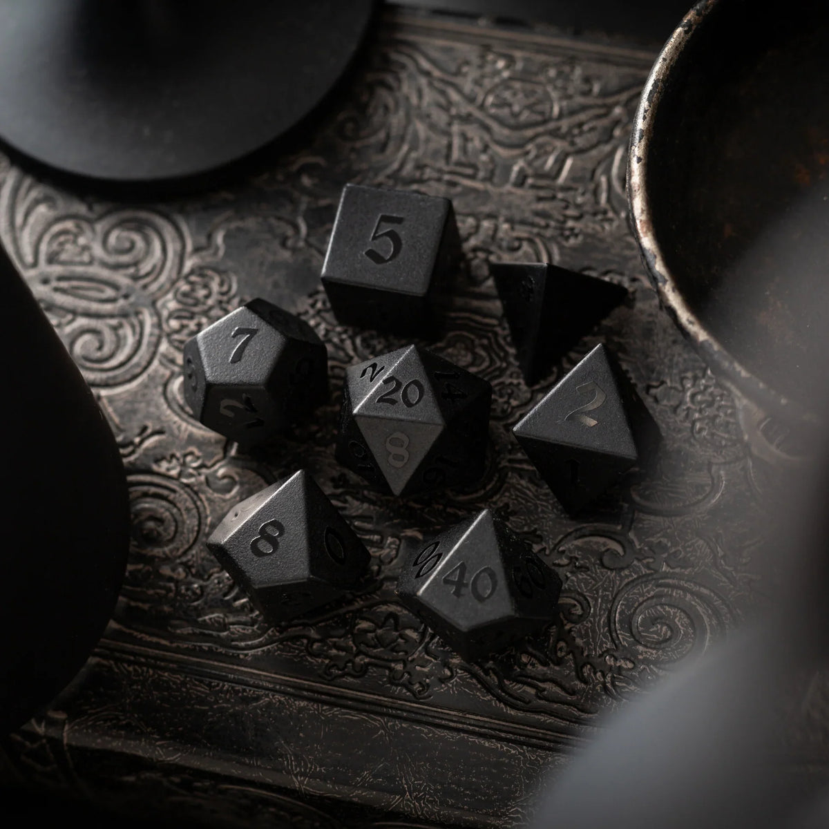 Black Obsidian Gemstone DND Dice Set with Raised Numbers