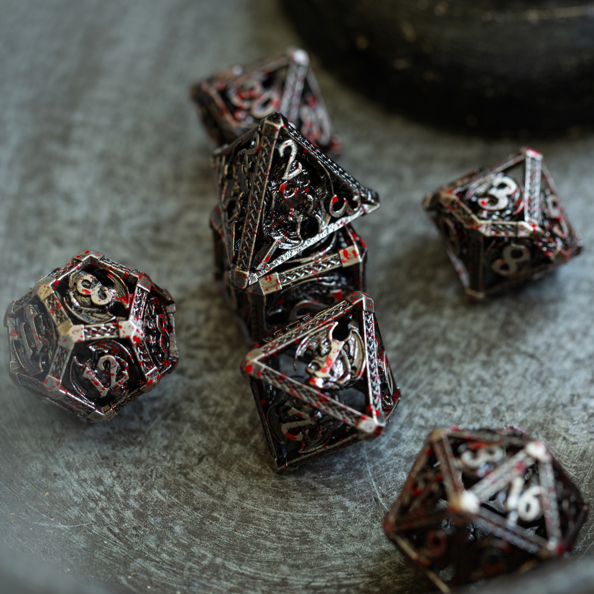 Blood Dragon Silver Hollow Metal DND Dice Set