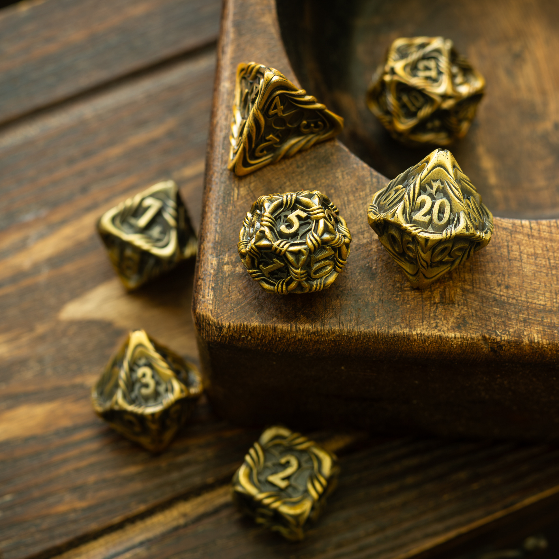 Briarbound Bronze Hollow Metal DND Dice Set