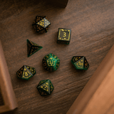 Dragon Shield Green Cats Eye Stone Gemstone DND Dice Set