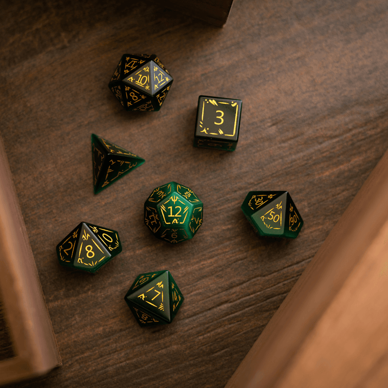 Dragon Shield Green Cats Eye Stone Gemstone DND Dice Set