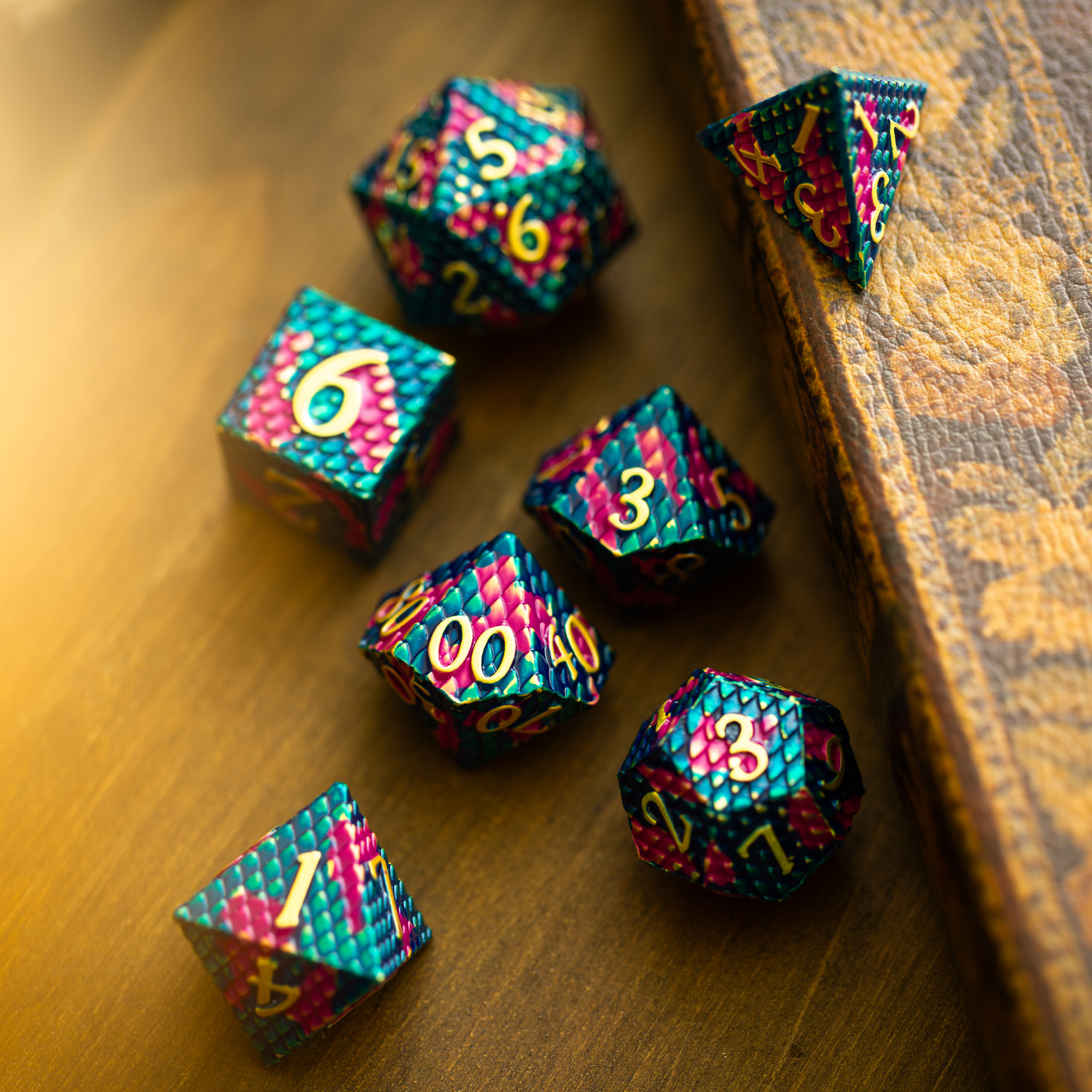 Dragon Scales Gold/Purple/Blue Metal DND Dice Set