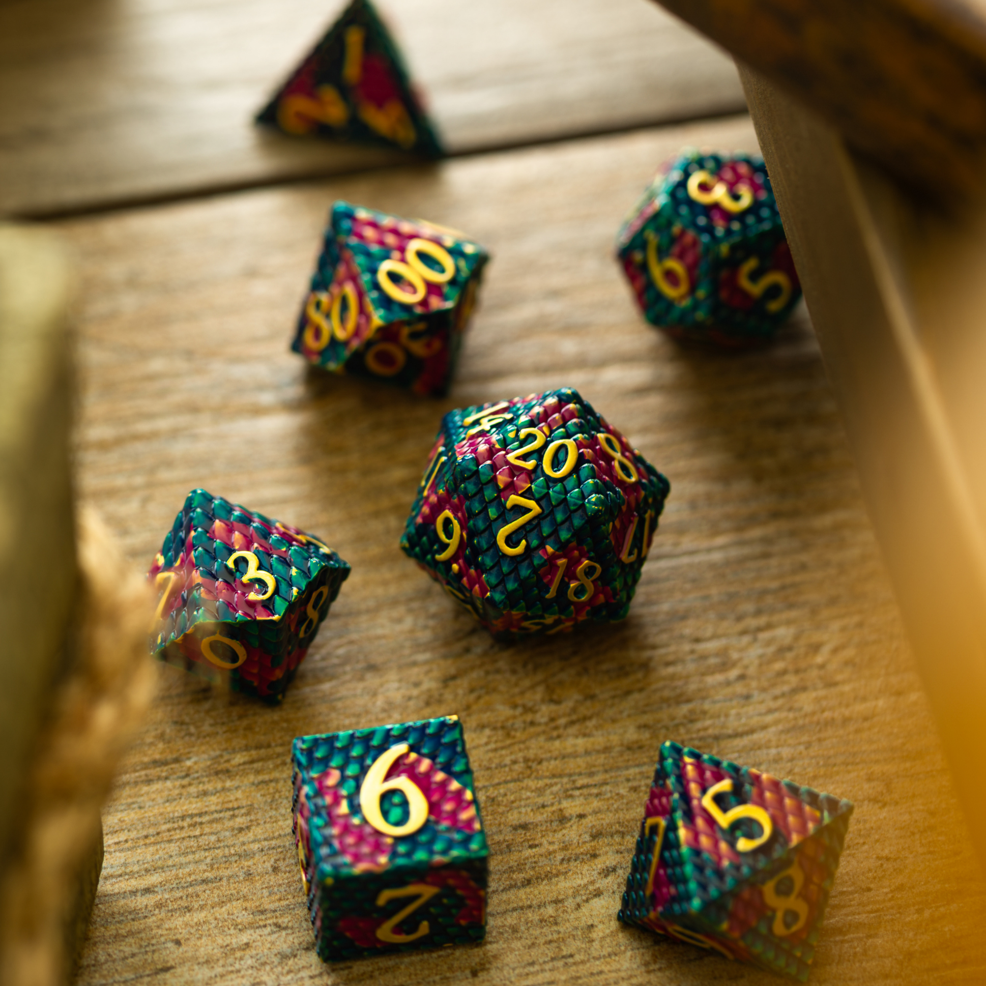 Dragon Scales Gold/Purple/Blue Metal DND Dice Set
