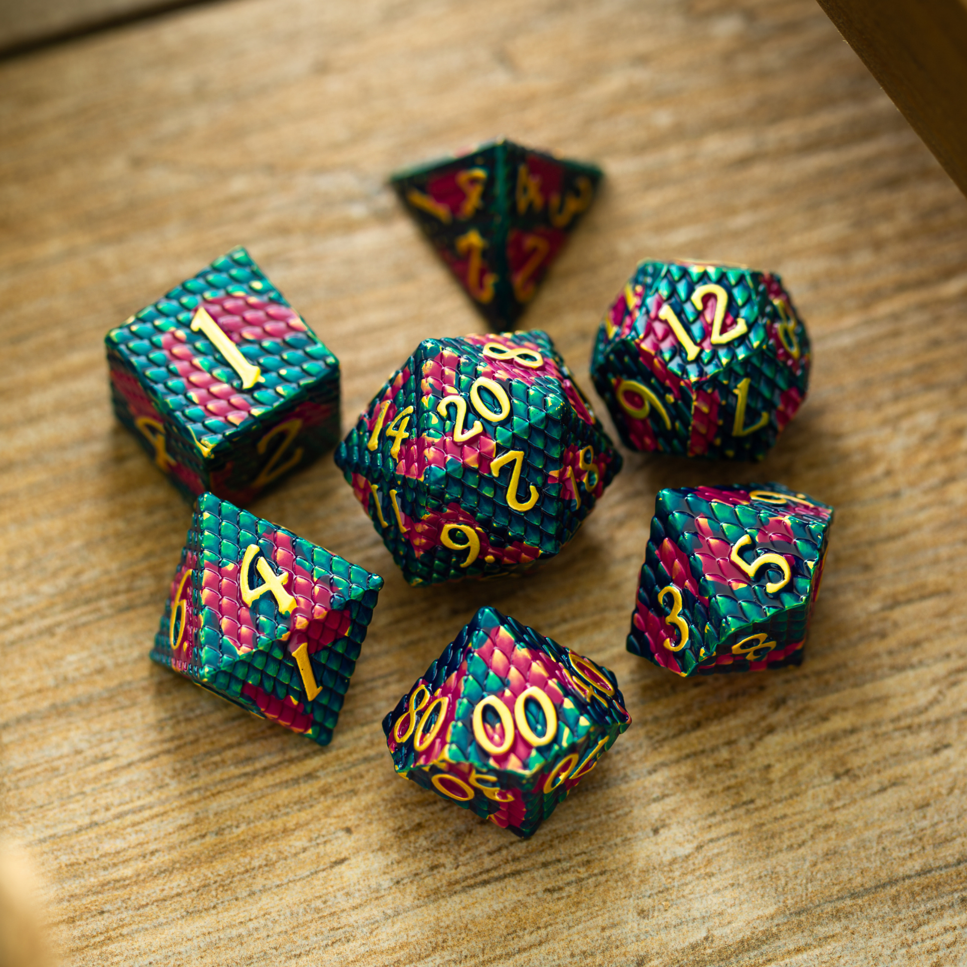 Dragon Scales Gold/Purple/Blue Metal DND Dice Set