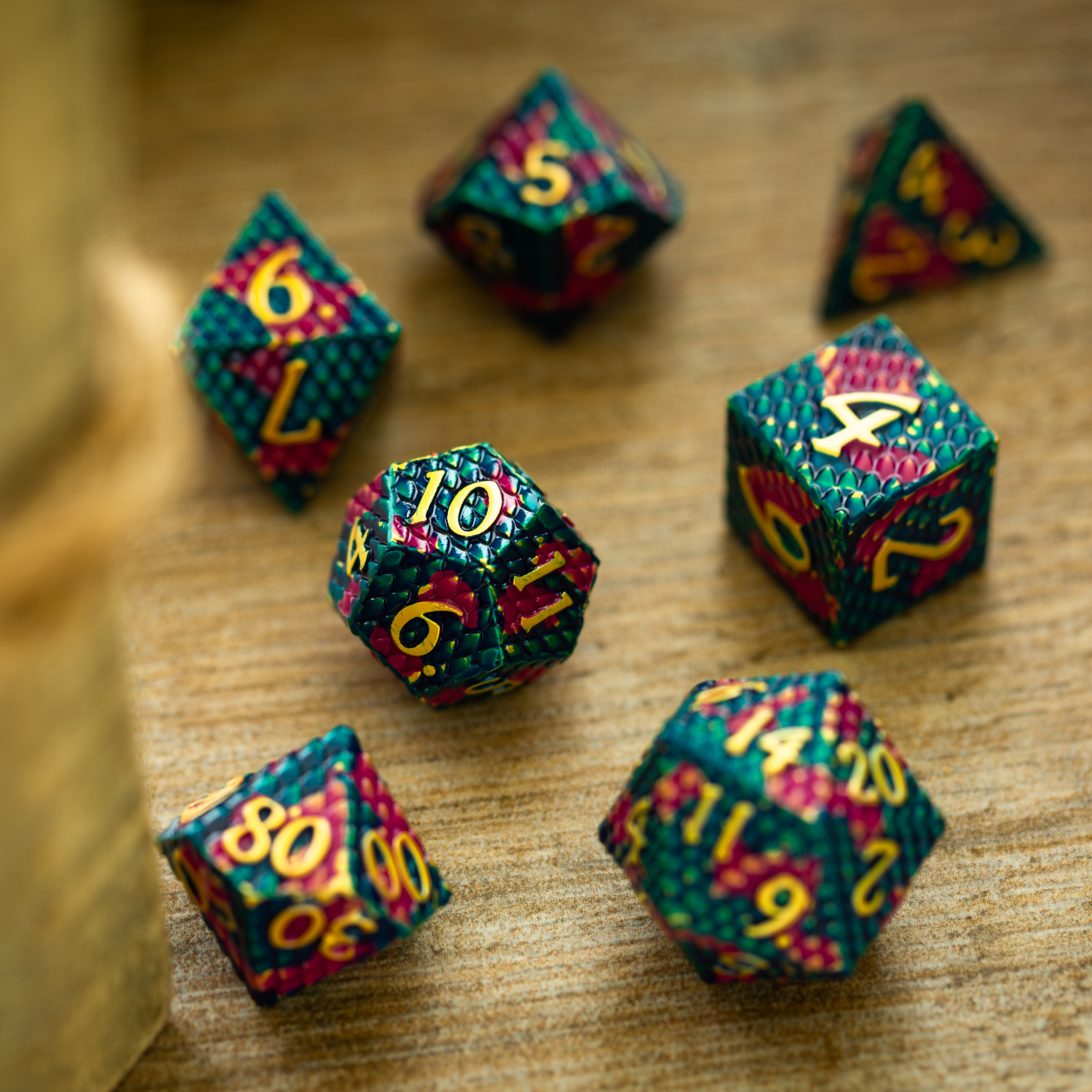 Dragon Scales Gold/Purple/Blue Metal DND Dice Set