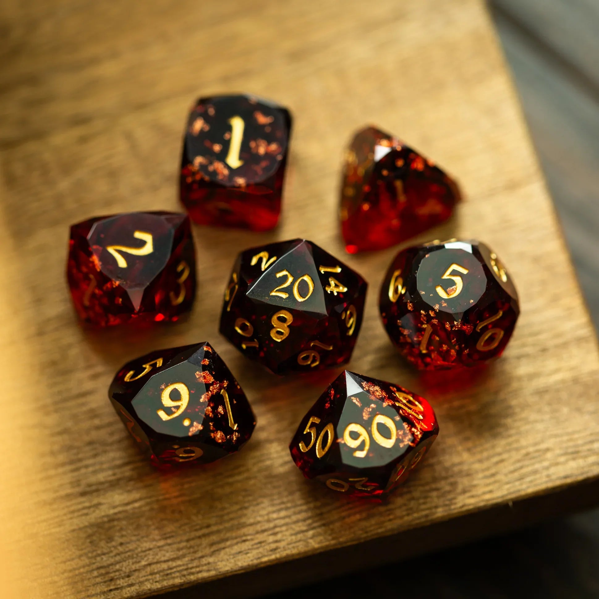 Dwarf Cut Dragonfire Handmade Resin DND Dice Set