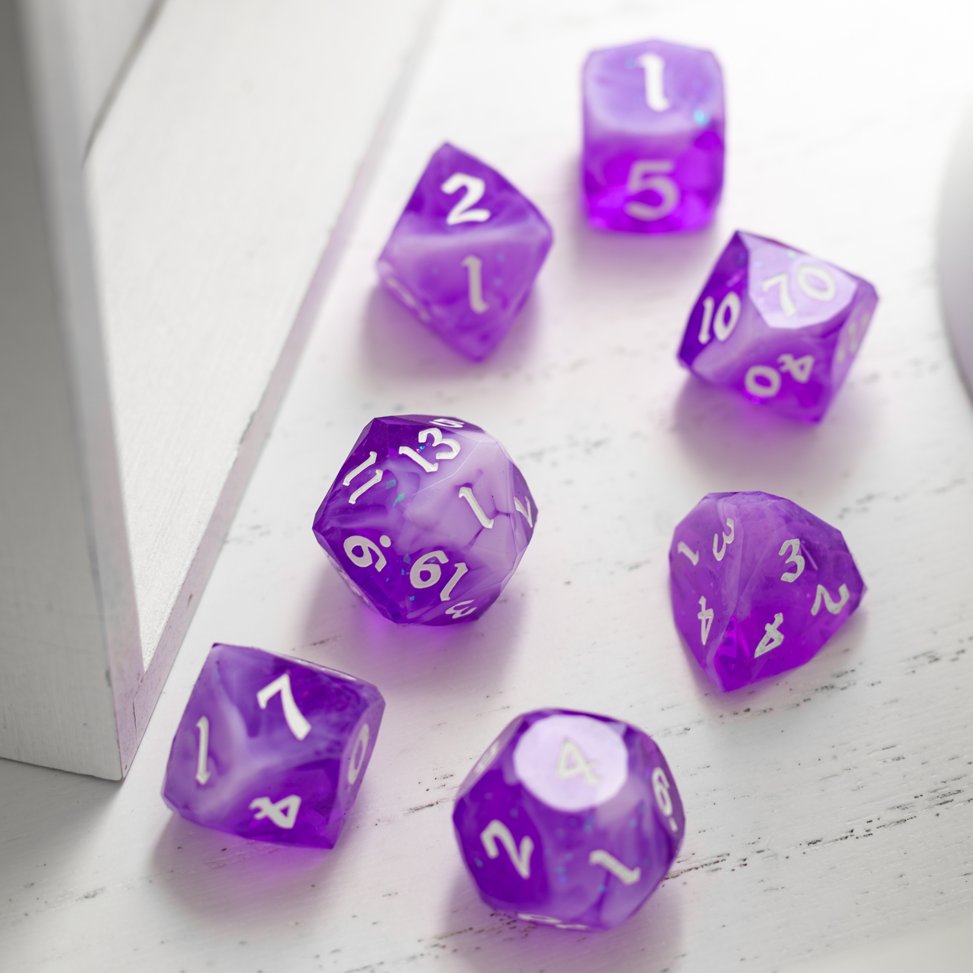 Dwarf Cut Lavender Smoke Handmade Resin DND Dice Set
