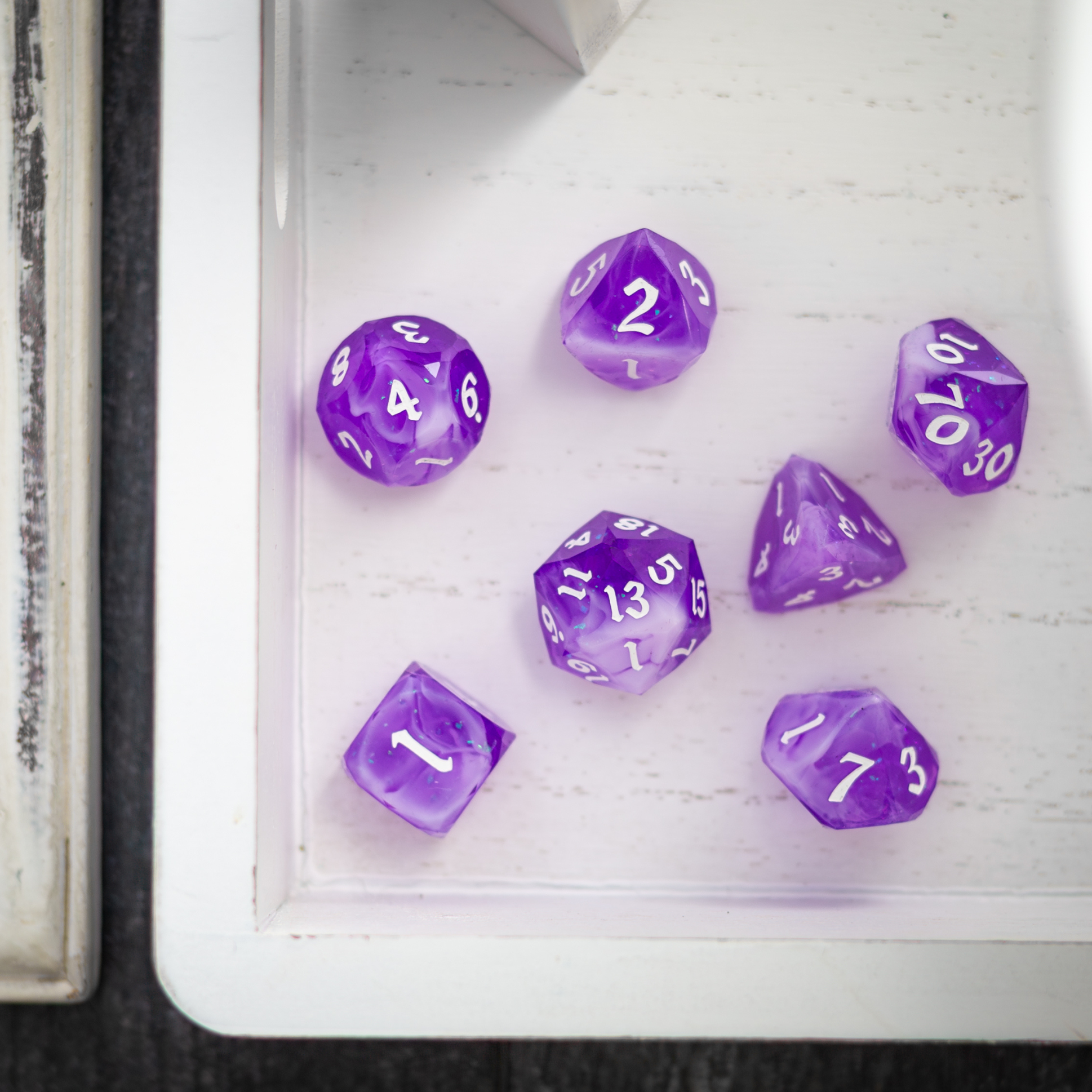 Dwarf Cut Lavender Smoke Handmade Resin DND Dice Set