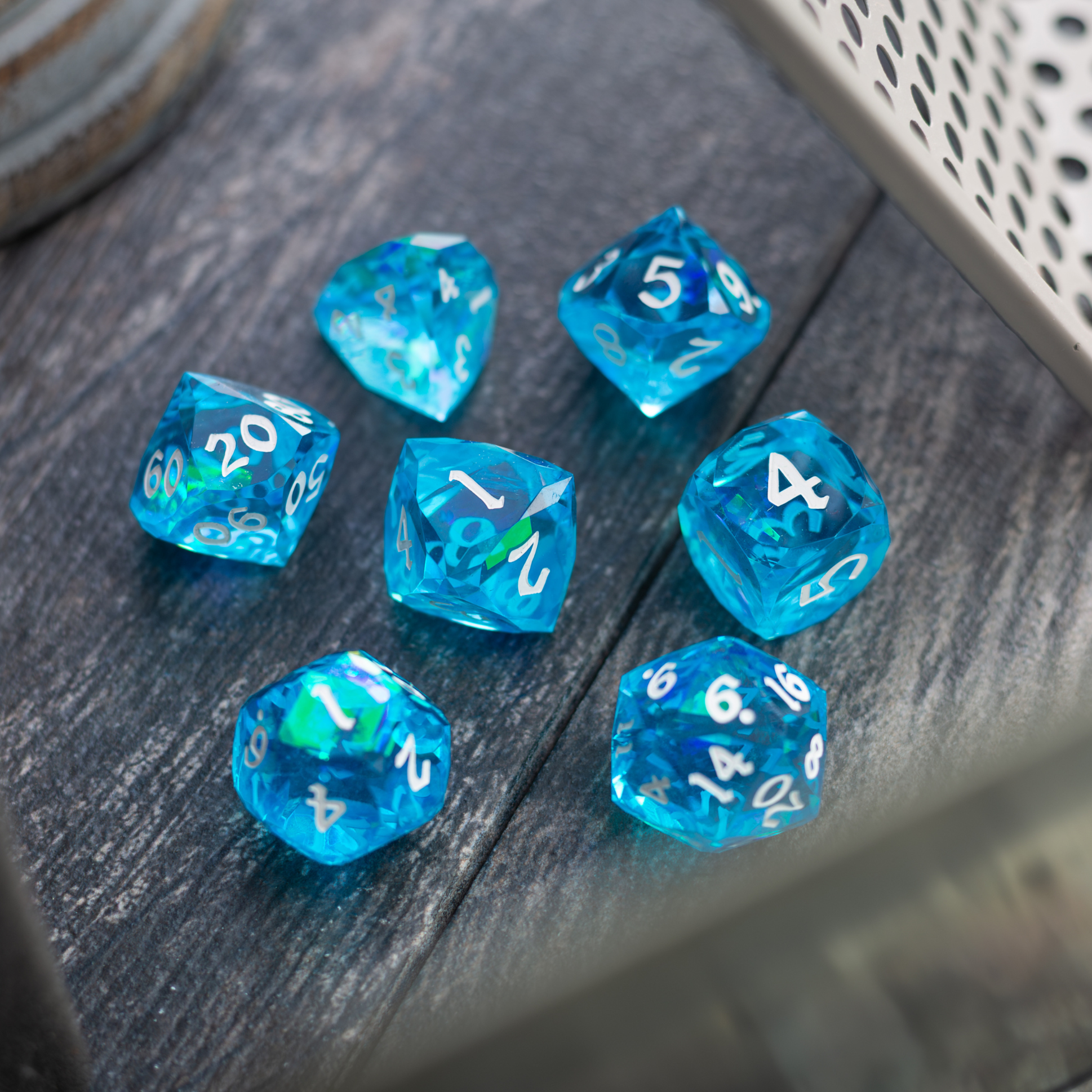 Dwarf Cut Ocean Blue Handmade Resin DND Dice Set