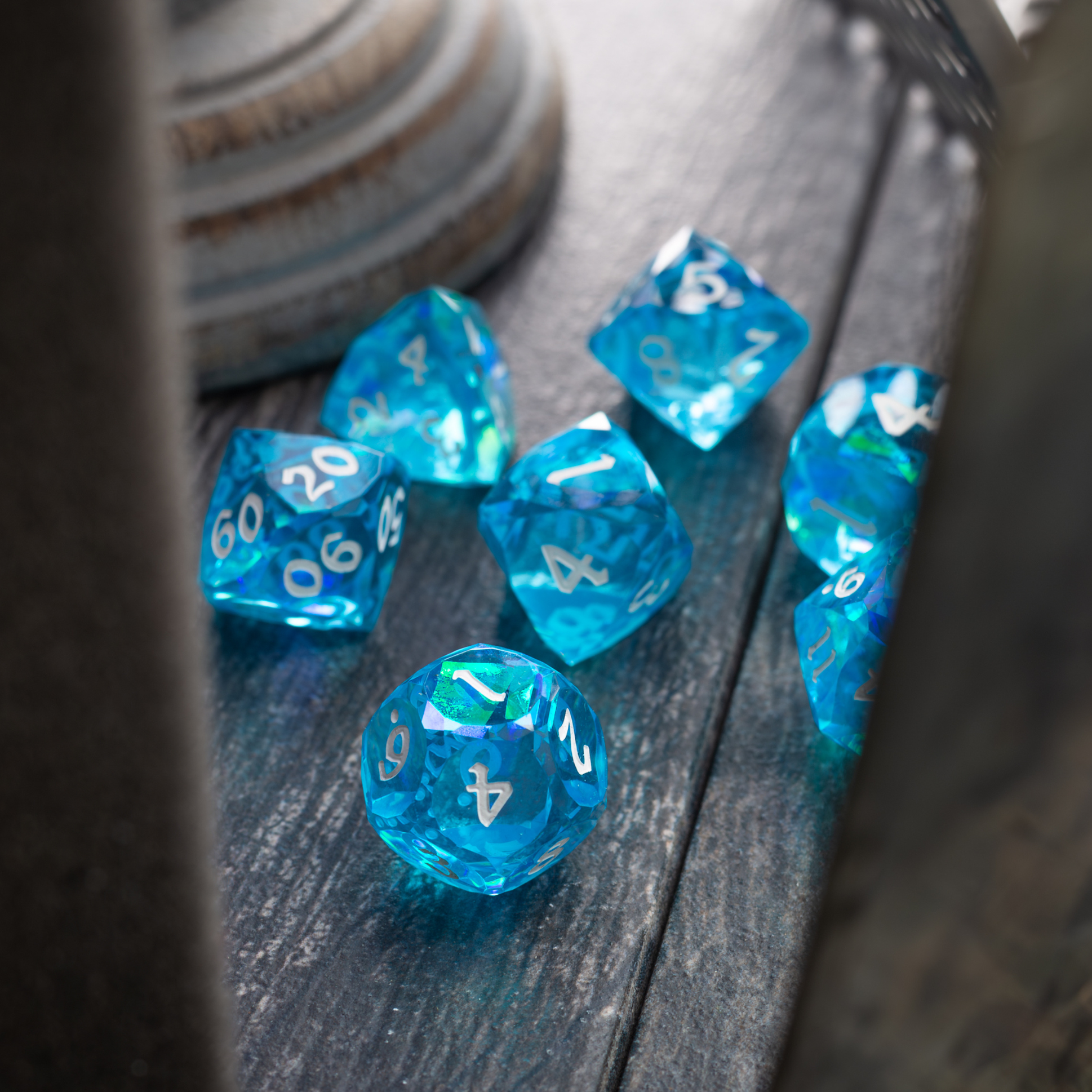 Dwarf Cut Ocean Blue Handmade Resin DND Dice Set