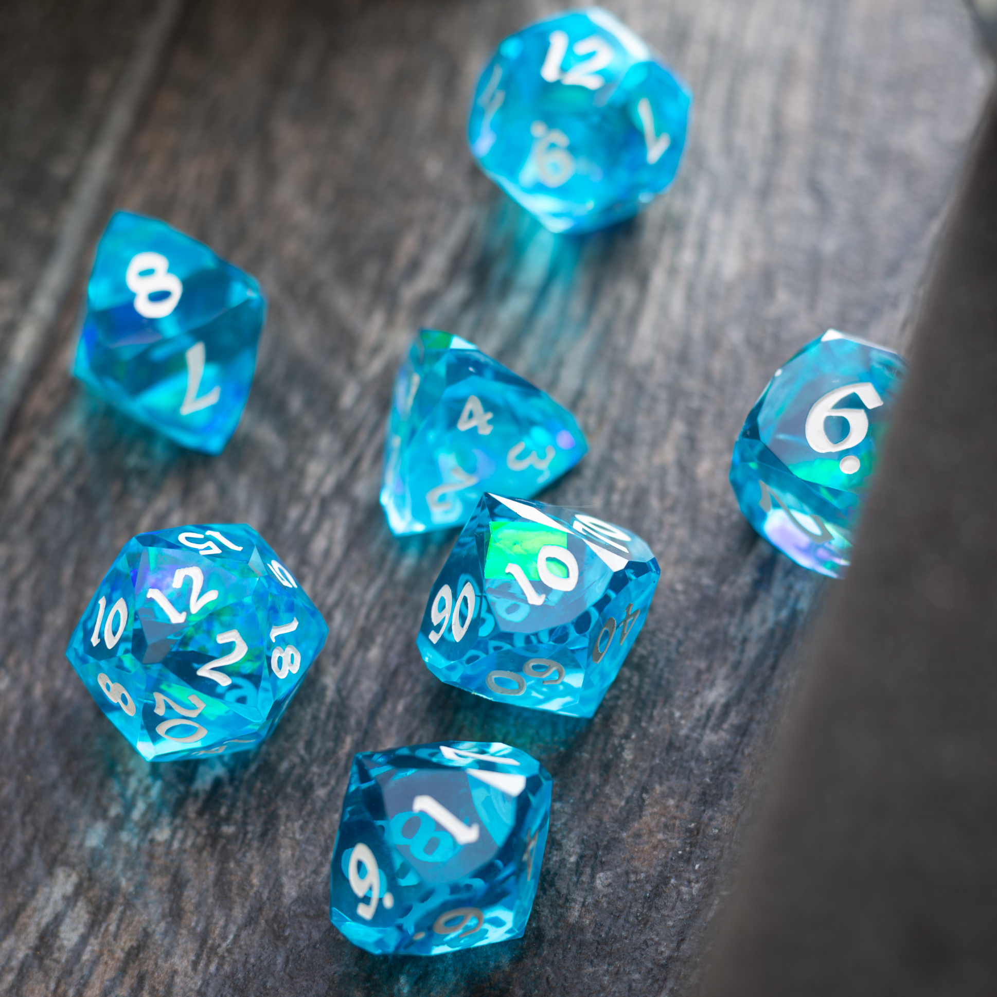 Dwarf Cut Ocean Blue Handmade Resin DND Dice Set