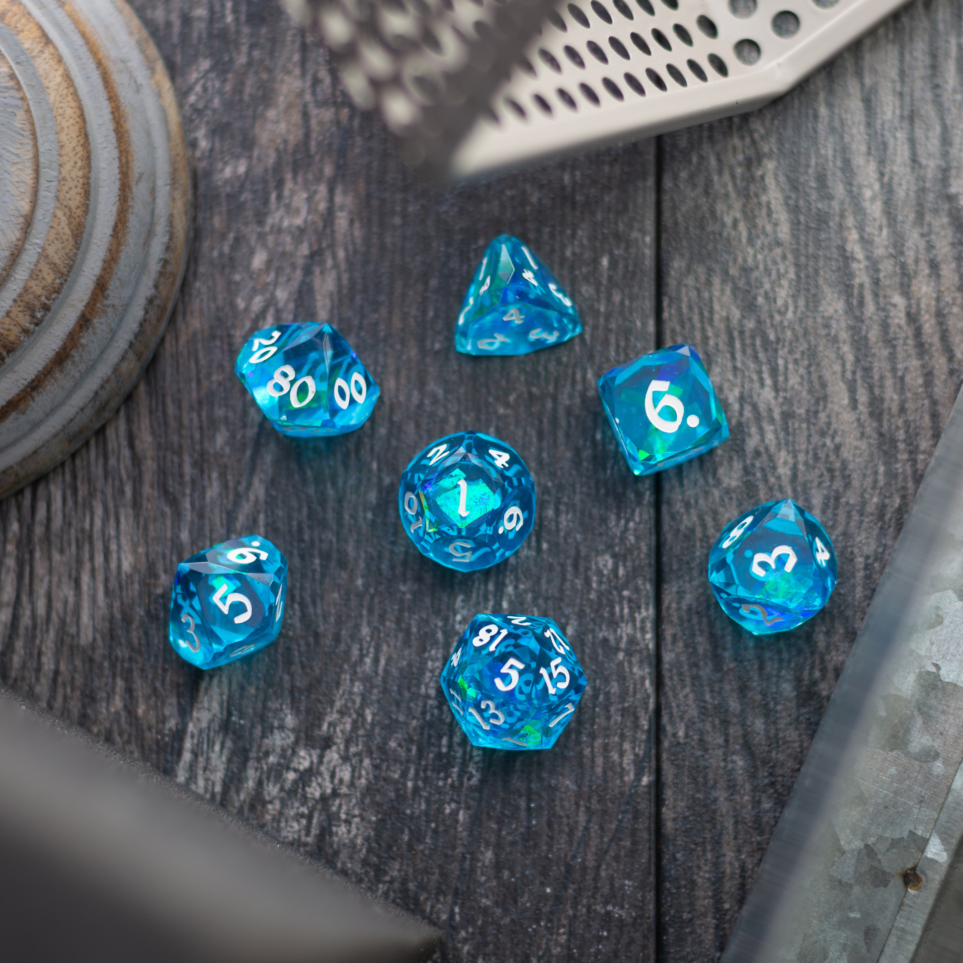 Dwarf Cut Ocean Blue Handmade Resin DND Dice Set