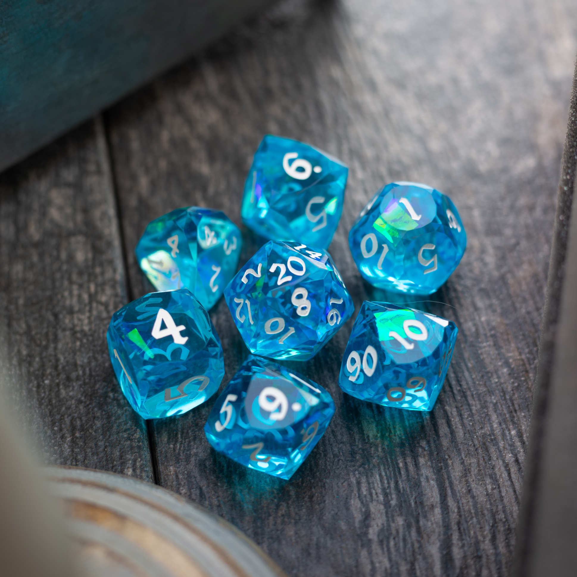 Dwarf Cut Ocean Blue Handmade Resin DND Dice Set