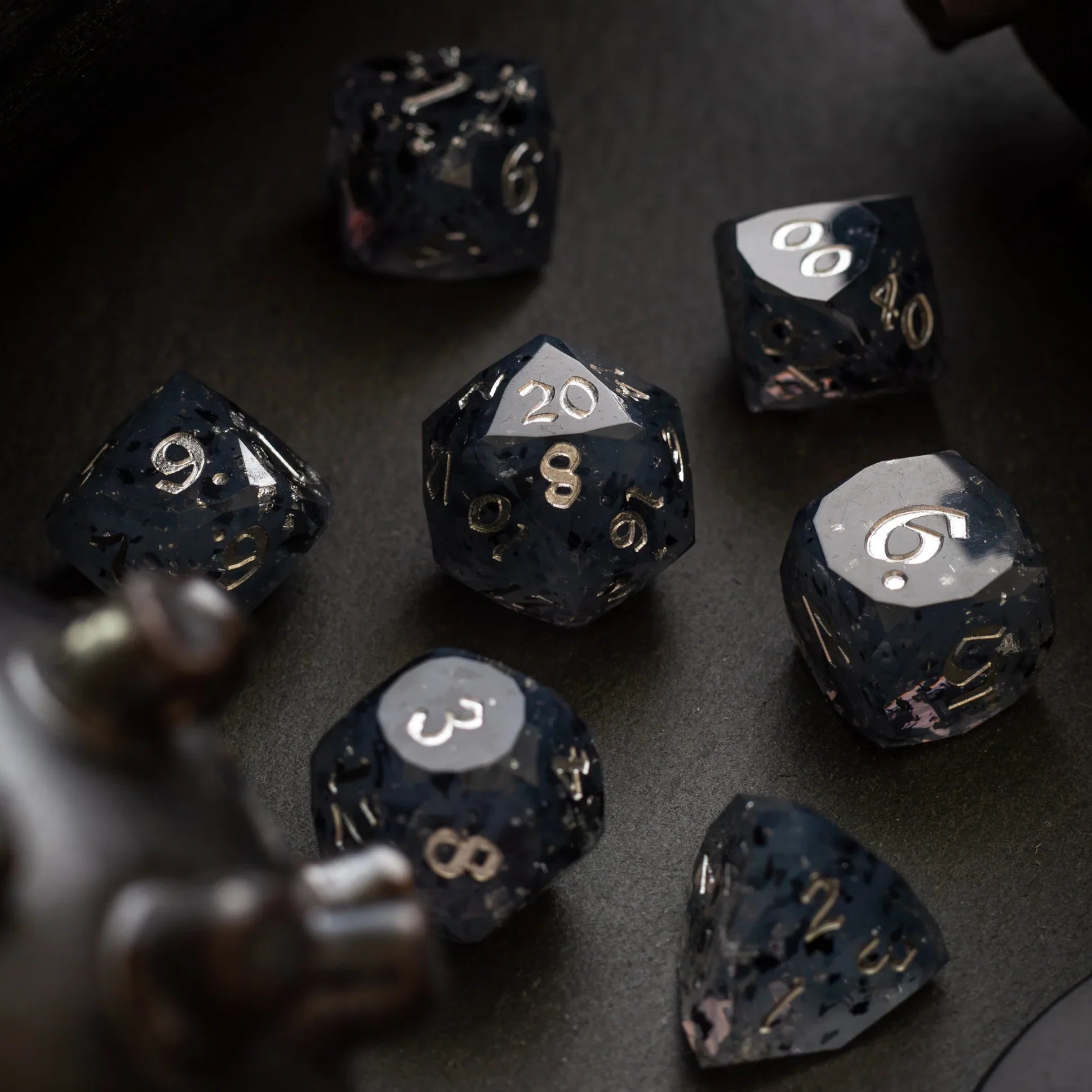 Dwarf Cut Smoky Midnight Handmade Resin DND Dice Set