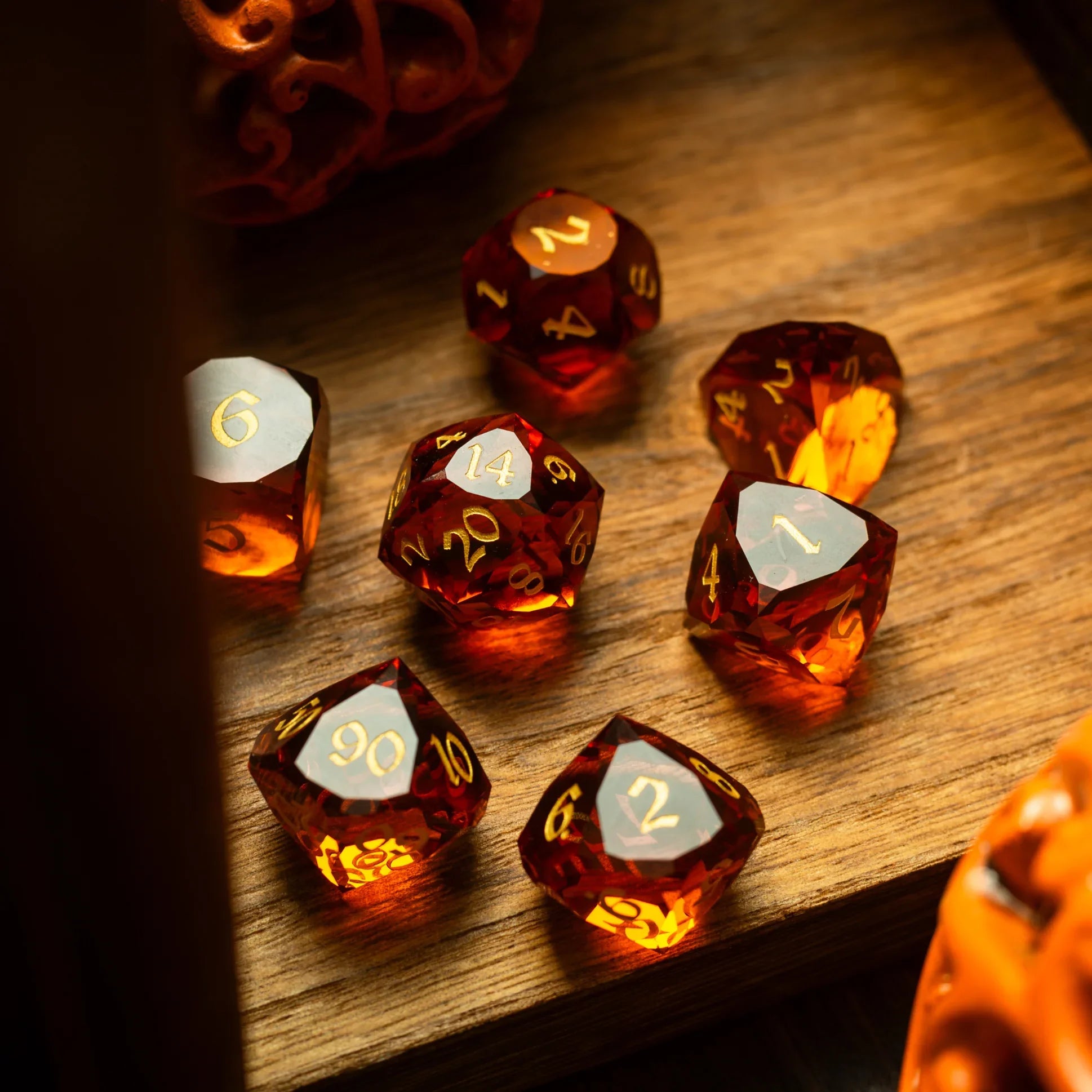 Dwarf Cut Gold Gemstone Glass Premium DND Dice Set