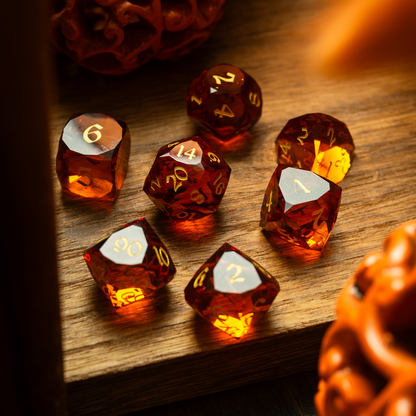 Dwarf Cut Gold Gemstone Glass Premium DND Dice Set