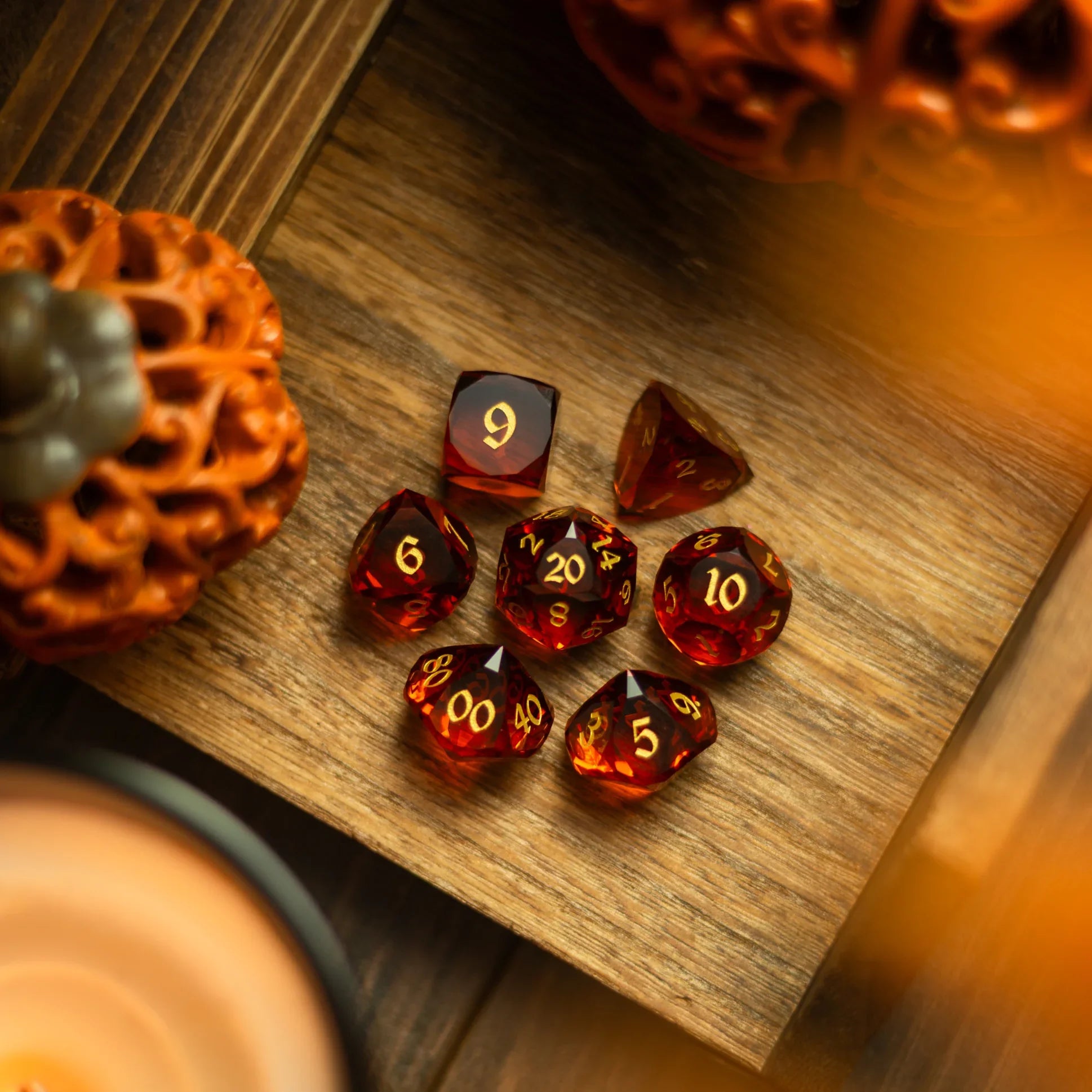 Dwarf Cut Gold Gemstone Glass Premium DND Dice Set