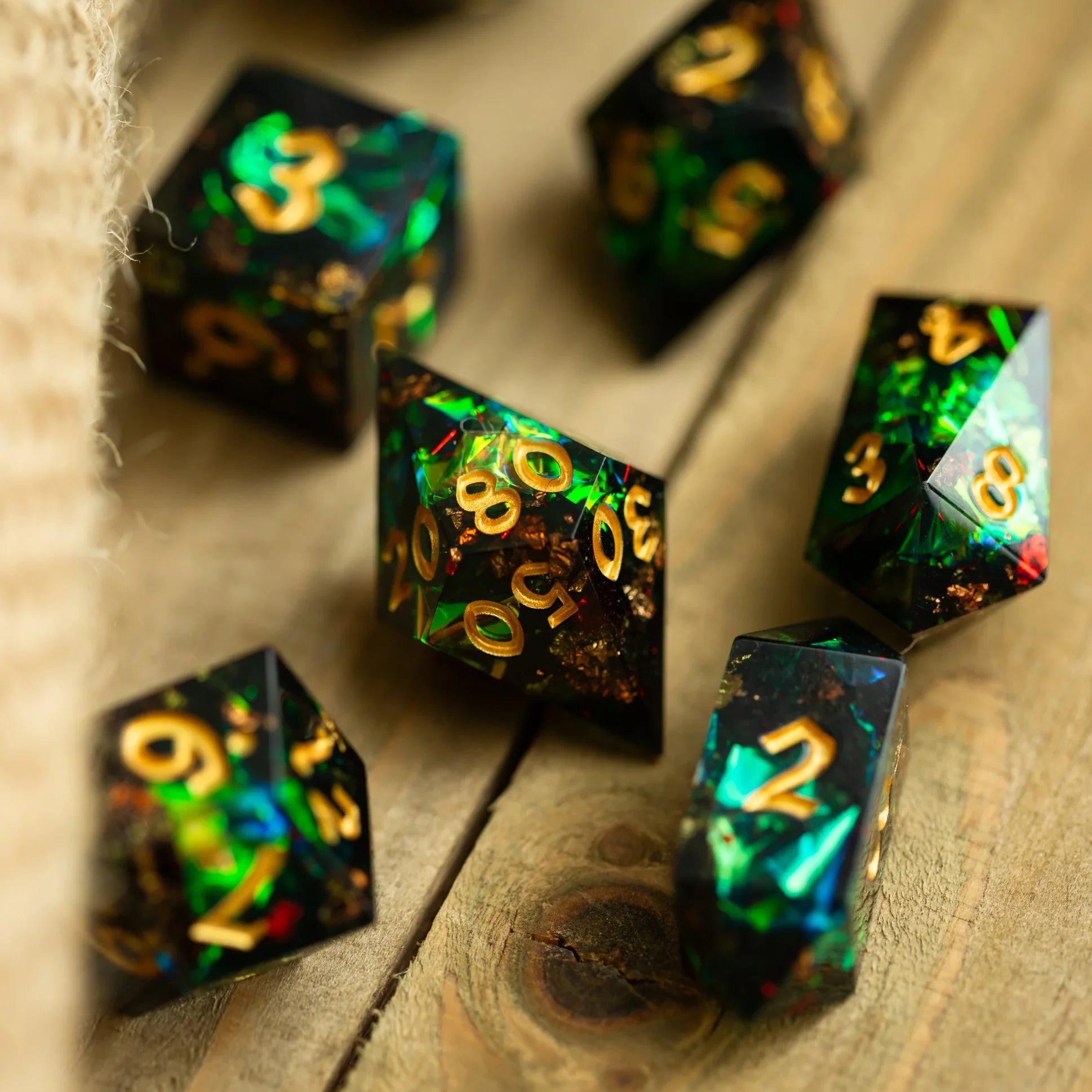 Enchanted Forest Gold Resin DND Dice Set
