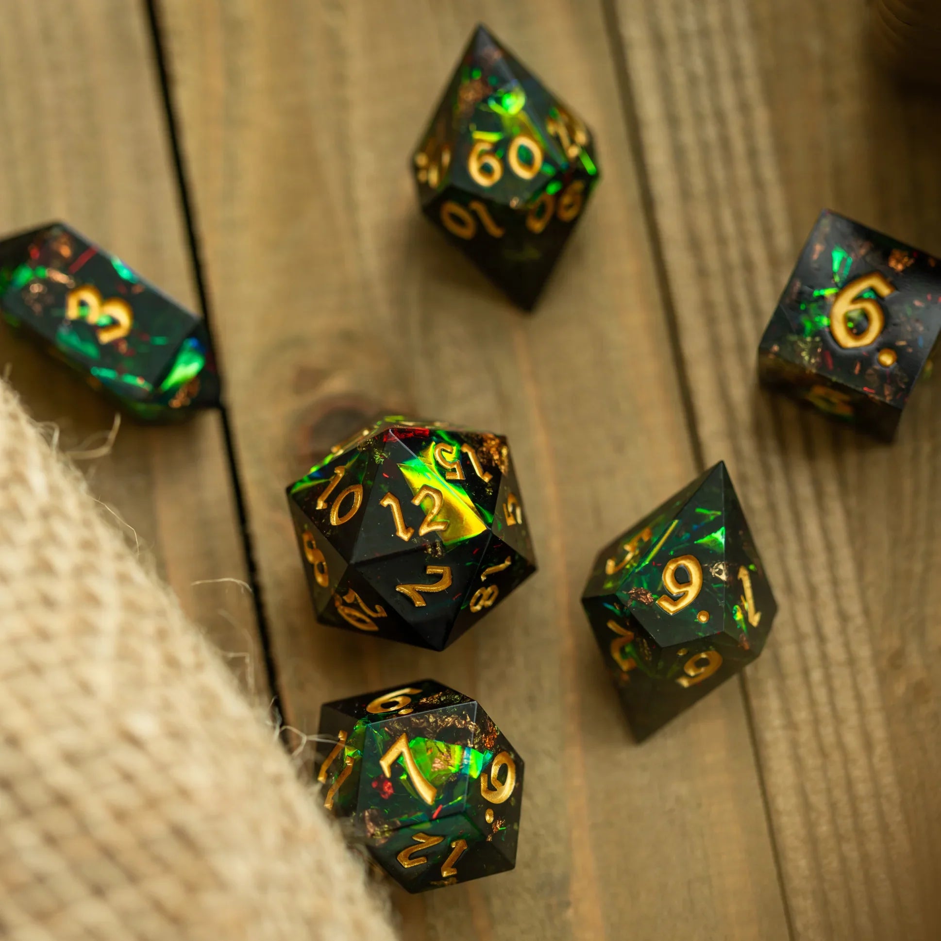 Enchanted Forest Gold Resin DND Dice Set