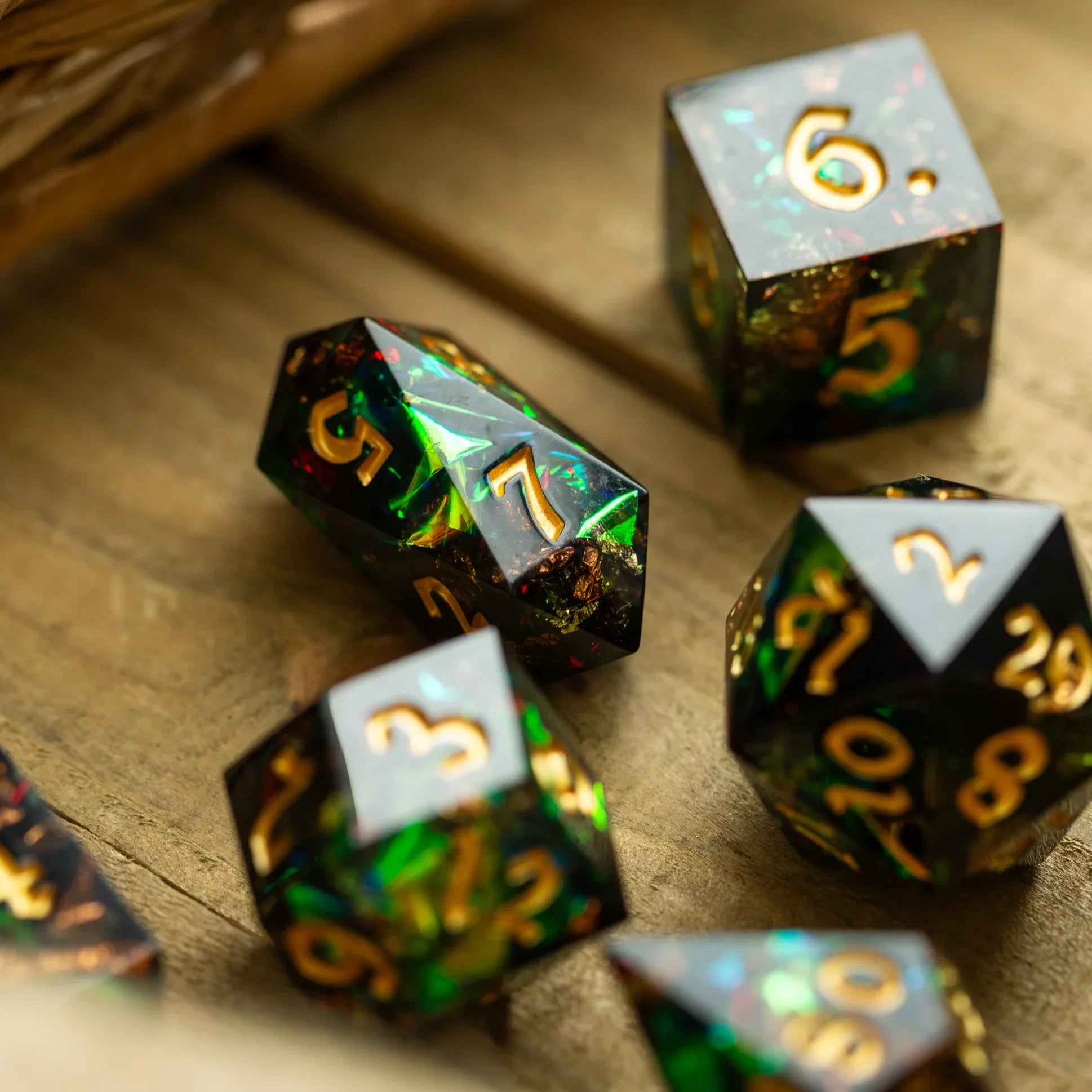 Enchanted Forest Gold Resin DND Dice Set