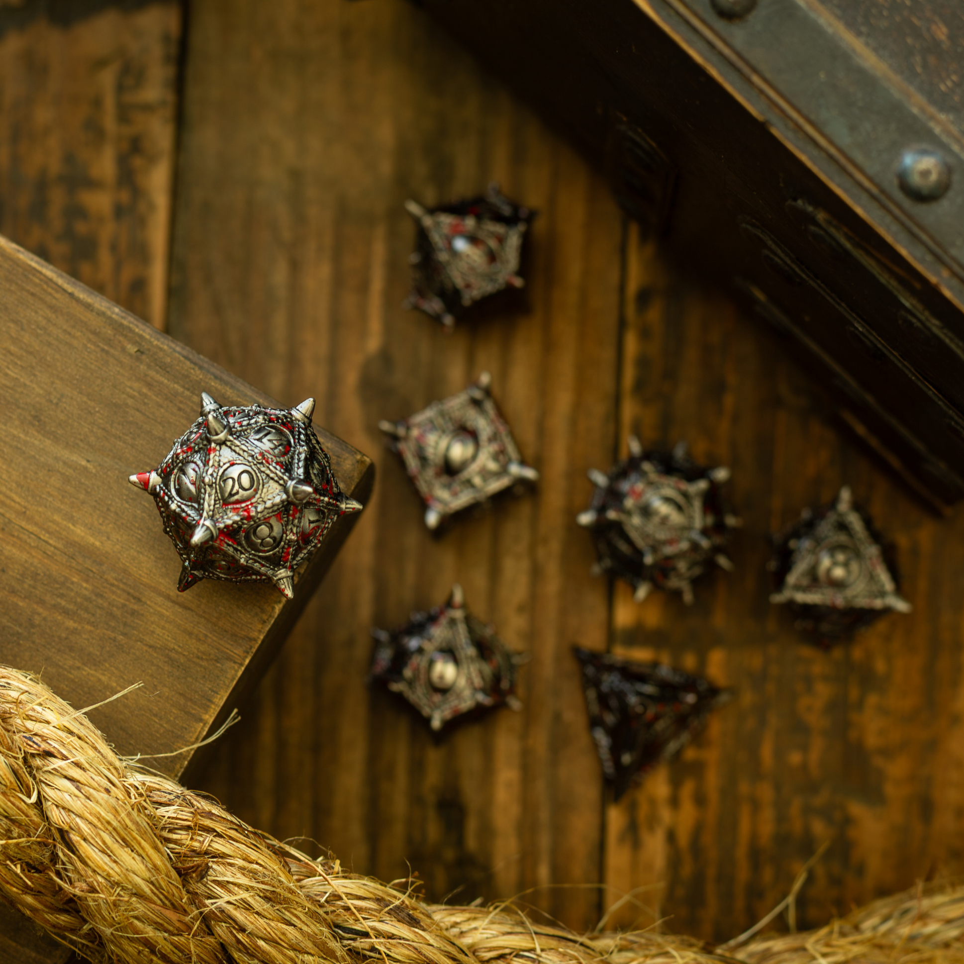 Everwatch Bloodstained Silver Metal DND Dice Set