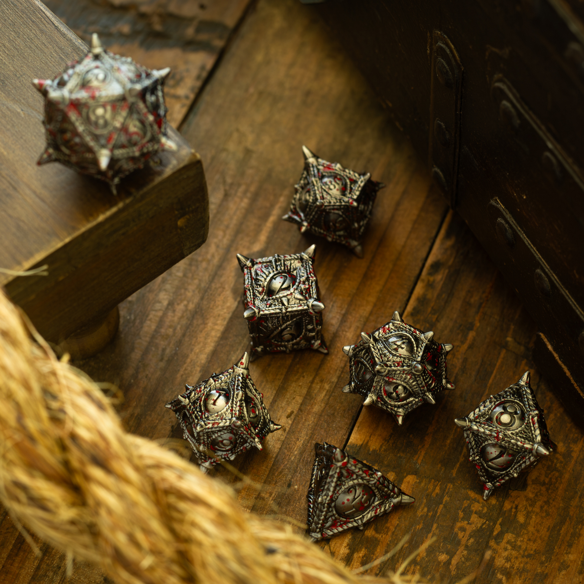 Everwatch Bloodstained Silver Metal DND Dice Set