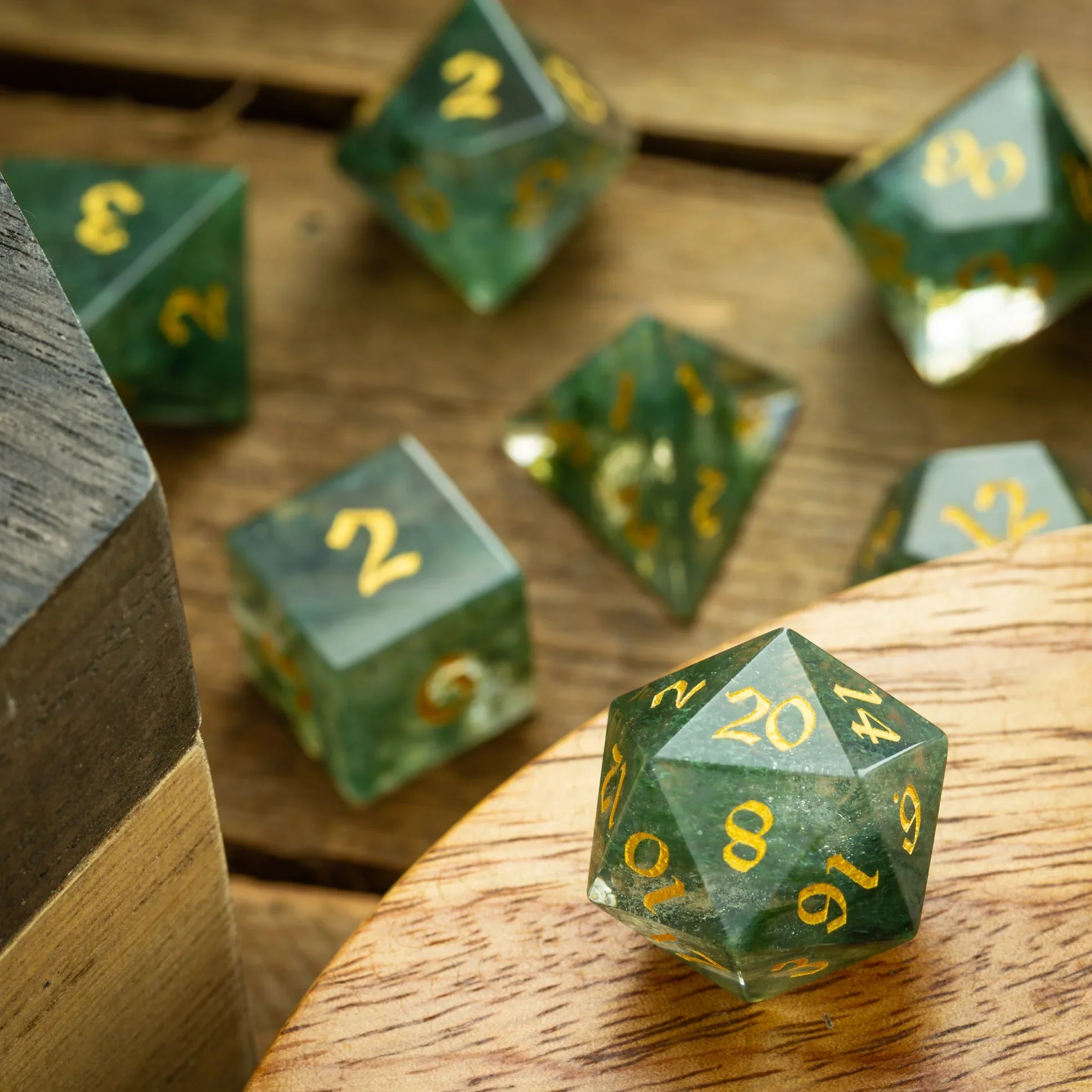 Forest Moss Green Glass DND Dice Set