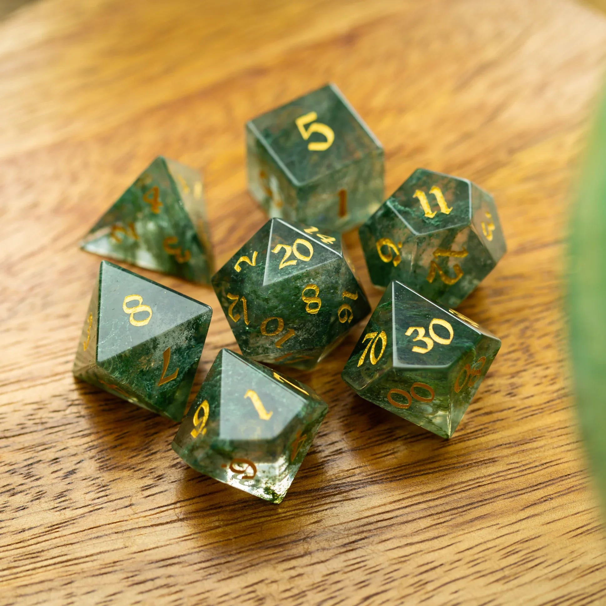 Forest Moss Green Glass DND Dice Set