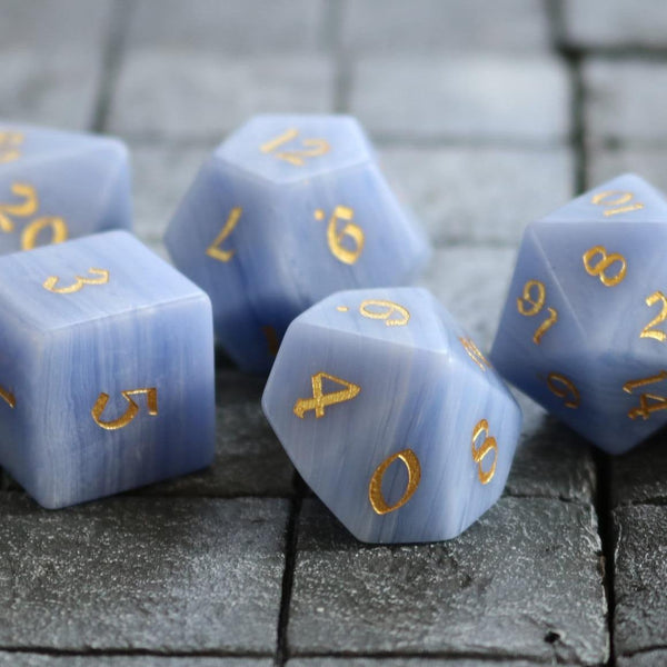 Gemstone Blue Lace Agate Eye Stone Hand Carved DND Dice Set