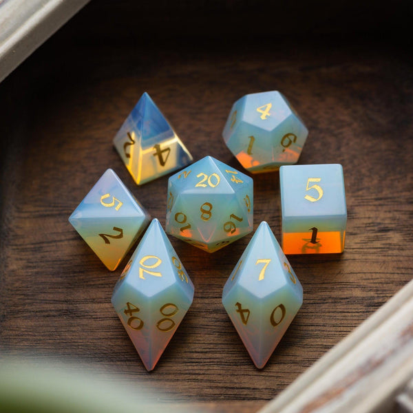 Gemstone Azurite Hand Carved DND Dice Set