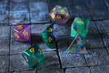 Gemstone Rainbow Fluorite Hand Carved DND Dice Set