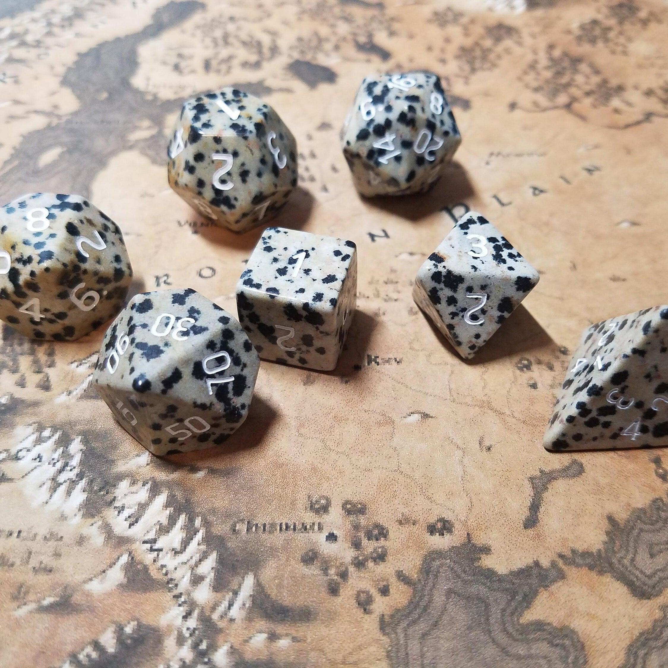 Gemstone Spotted Stone Hand Carved DND Dice Set