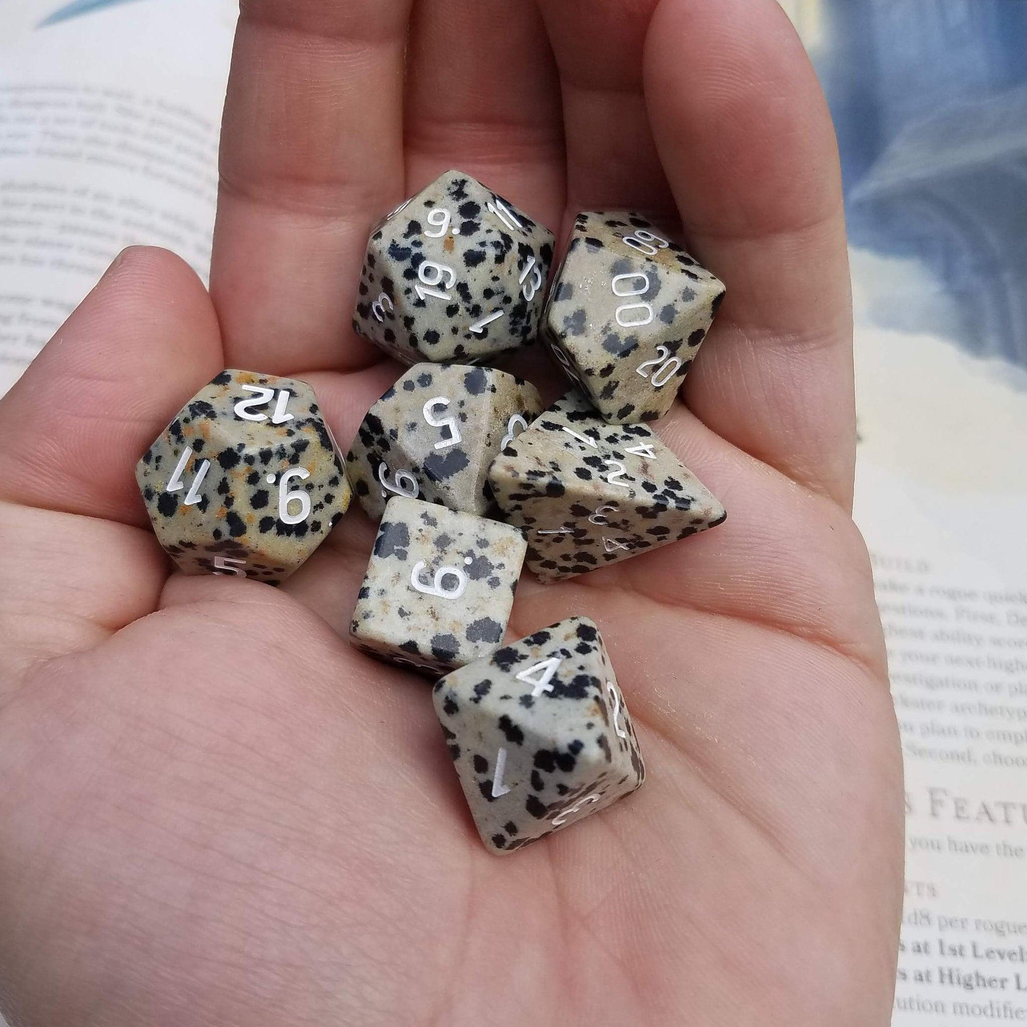 Gemstone Spotted Stone Hand Carved DND Dice Set