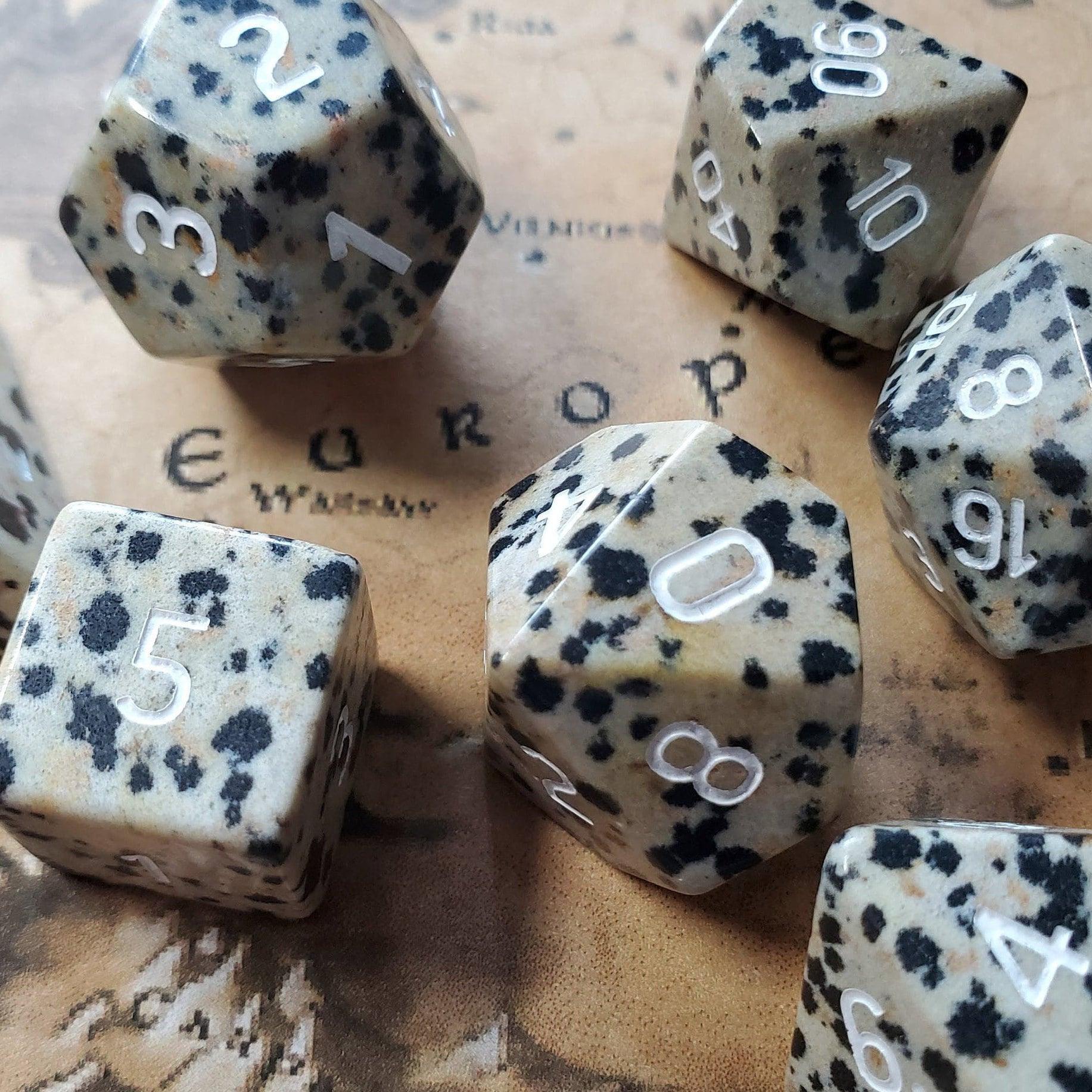 Gemstone Spotted Stone Hand Carved DND Dice Set