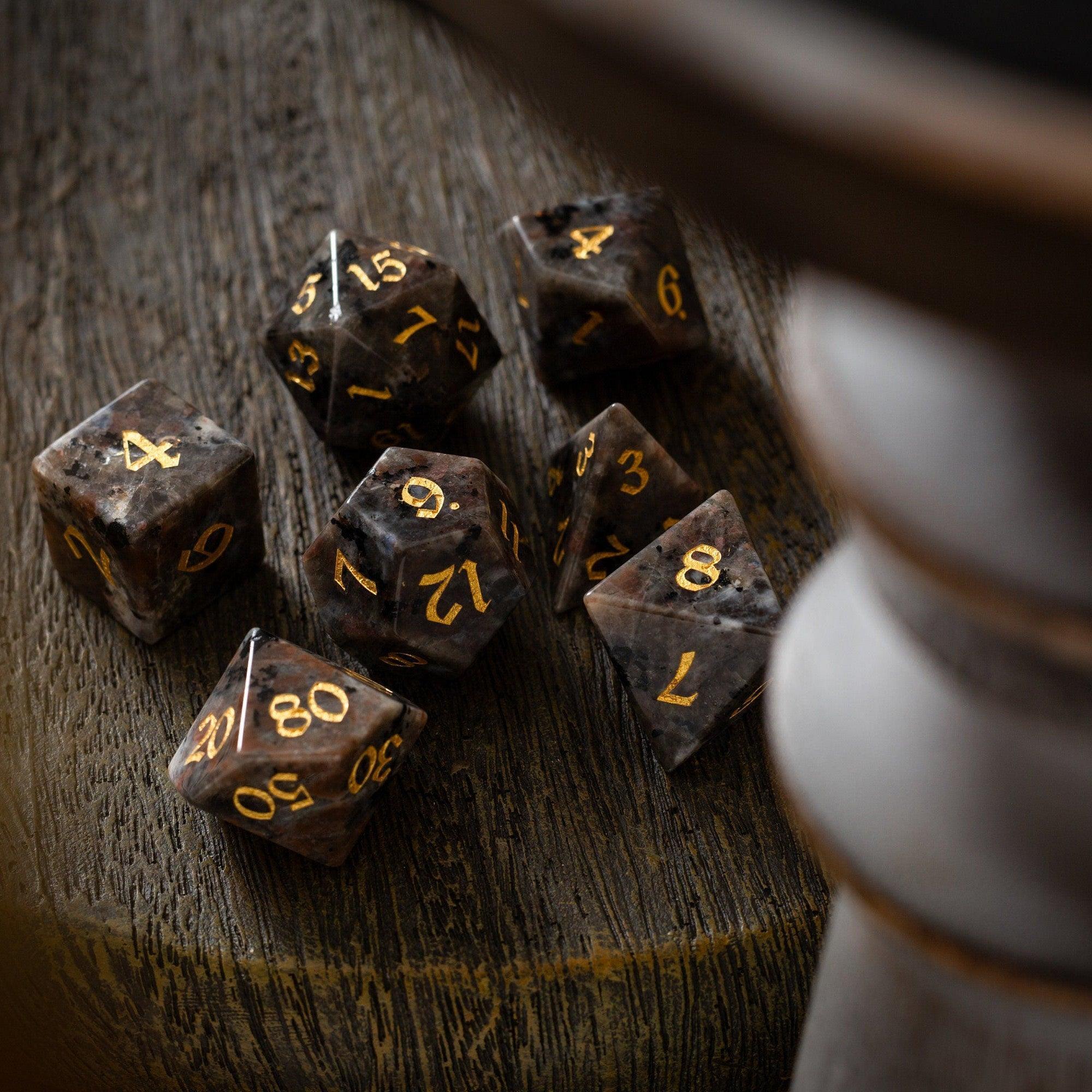 Gemstone Yooperlite Hand Carved DND Dice Set