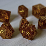 Gold Honey Lightning Cracked Glass DND Dice Set