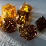 Gold Honey Lightning Cracked Glass DND Dice Set
